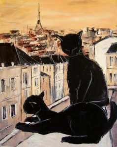 Black Cat and His Pretty on Paris Roofs