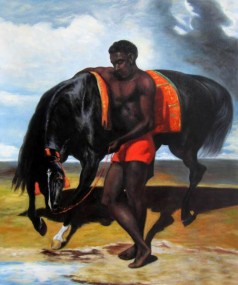 African Tending a Horse by the Sea