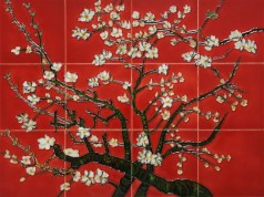 Branches of an Almond Tree (Red) Mural Wall Tiles