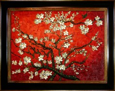 Branches of an Almond Tree in Blossom, Ruby Red Pre-Framed