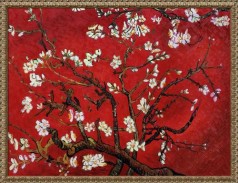 Branches of an Almond Tree in Blossom, Ruby Red Pre-Framed