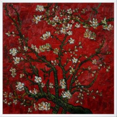 Branches of an Almond Tree in Blossom, Ruby Red Pre-Framed