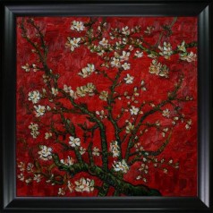 Branches Of An Almond Tree In Blossom (Artist Interpretation in Red) Pre-Framed