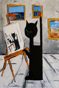 Black Cat is Painting