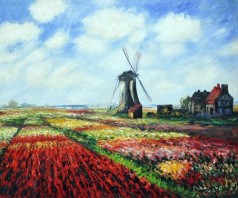 Monet Paintings: Tulip Field with the Rijnsburg Windmill