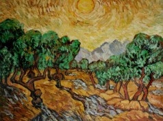 Olive Trees with Yellow Sun and Sky